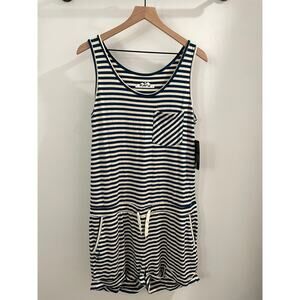 NWT Kavu Womens Dark Teal/Cream Sleeveless stripe Romper L